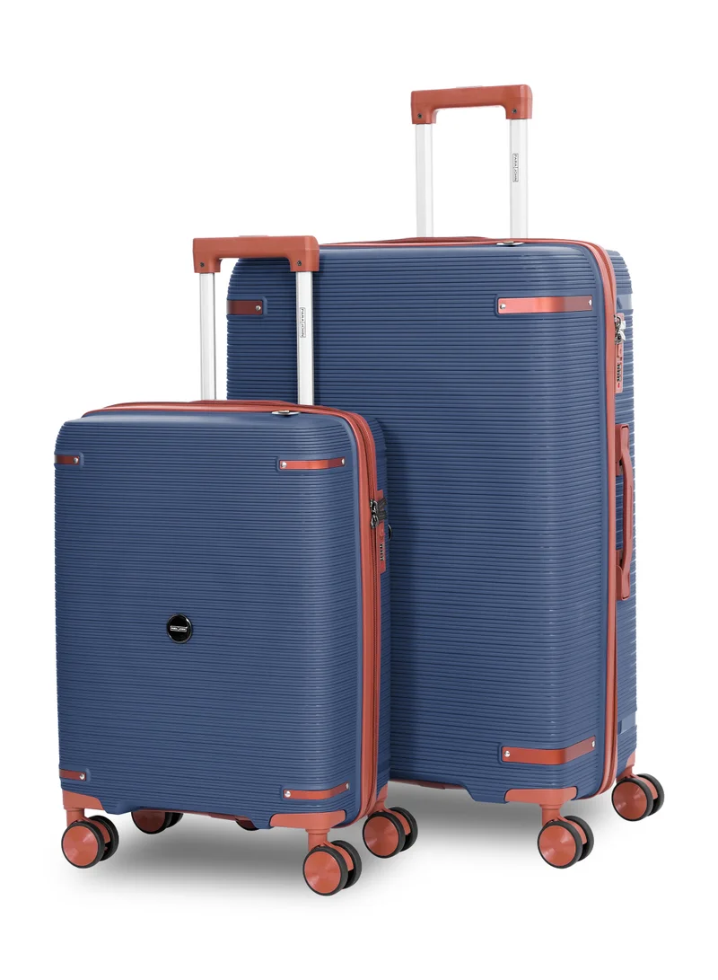 بارا جون Parajohn Seravia Series Set of 2 Luggage| Small 10KG & Large 30KG Polypropylene 8 Wheel Trolley Hardsided Travel Suitcase -Blue