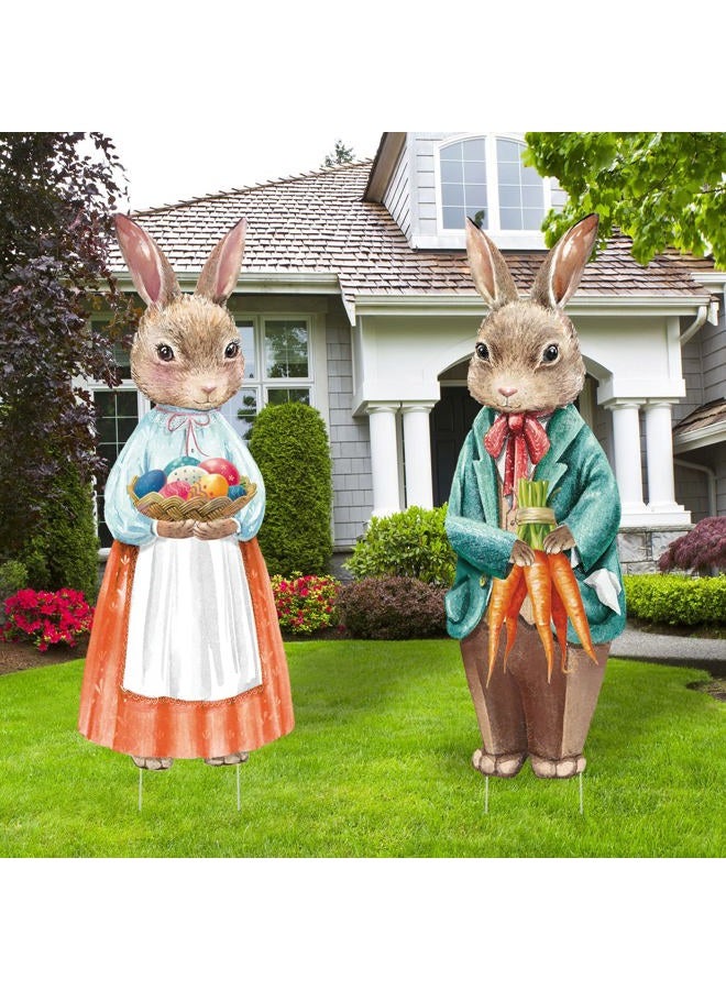 Capoda 2 Pack Easter Yard Signs Vintage Bunnies Outdoor Lawn Decorations Easter Eggs Yard Signs with H Stands for Easter Party Spring Patio Lawn Supplies Lawn Garden Decor, 33 x 12.9 Inch - Image 1