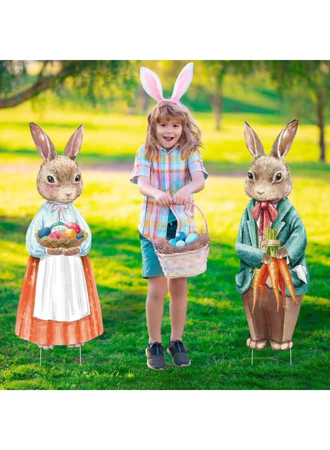 Capoda 2 Pack Easter Yard Signs Vintage Bunnies Outdoor Lawn Decorations Easter Eggs Yard Signs with H Stands for Easter Party Spring Patio Lawn Supplies Lawn Garden Decor, 33 x 12.9 Inch - Image 4
