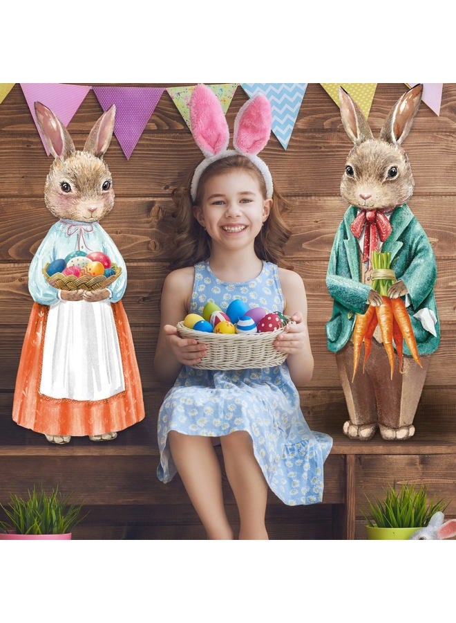 Capoda 2 Pack Easter Yard Signs Vintage Bunnies Outdoor Lawn Decorations Easter Eggs Yard Signs with H Stands for Easter Party Spring Patio Lawn Supplies Lawn Garden Decor, 33 x 12.9 Inch - Image 5