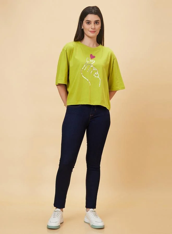 globus Globus Graphic Print Round Neck Oversized T-Shirt