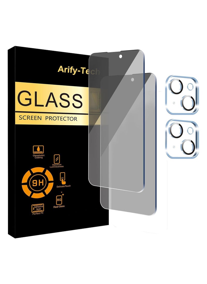 Arify-Tech Privacy Full Coverage Screen Protector for iPhone 15 Pro 6.1-Inch with Camera Lens Protector, Anti-Spy Tempered Glass Film, 2-Pack Each  - Image 1