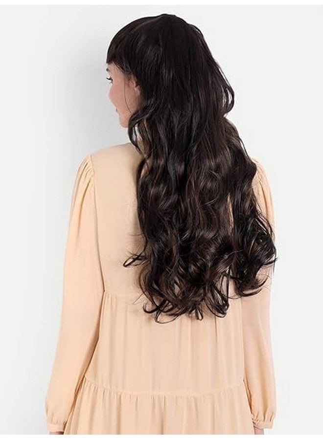 Thrift Bazaar Brown Long curly Glue-less Synthetic wavy Wig with Bangs For Women Hair Extension Soft Fluffy Washable Full Head Hair Wig for Birthday, Party, Wedding, Halloween and Cosplay - Image 3