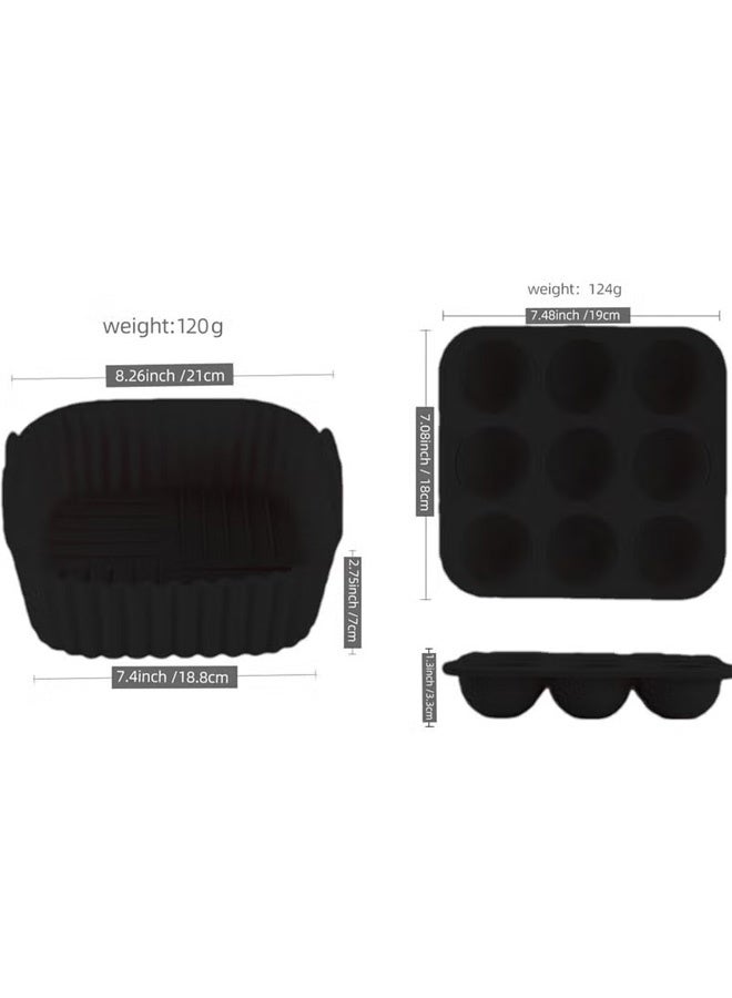 صينية خبز من السيليكون، 2 عبوة من بطانات السيليكون للمقلاة الهوائية، وعاء سيليكون قابل لإعادة الاستخدام، مقلاة هوائية من السيليكون بدرجة الطعام، أسود - Image 2