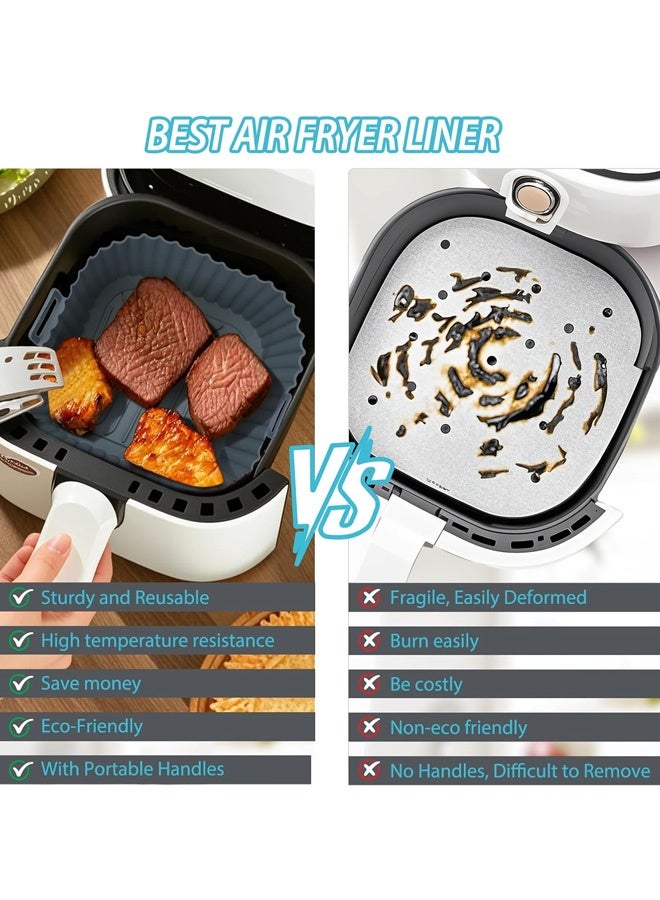 صينية خبز من السيليكون، 2 عبوة من بطانات السيليكون للمقلاة الهوائية، وعاء سيليكون قابل لإعادة الاستخدام، مقلاة هوائية من السيليكون بدرجة الطعام، أسود - Image 4