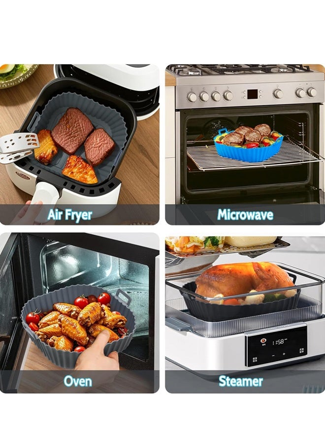 صينية خبز من السيليكون، 2 عبوة من بطانات السيليكون للمقلاة الهوائية، وعاء سيليكون قابل لإعادة الاستخدام، مقلاة هوائية من السيليكون بدرجة الطعام، أسود - Image 3