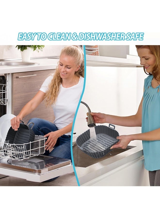 صينية خبز من السيليكون، 2 عبوة من بطانات السيليكون للمقلاة الهوائية، وعاء سيليكون قابل لإعادة الاستخدام، مقلاة هوائية من السيليكون بدرجة الطعام، أسود - Image 5