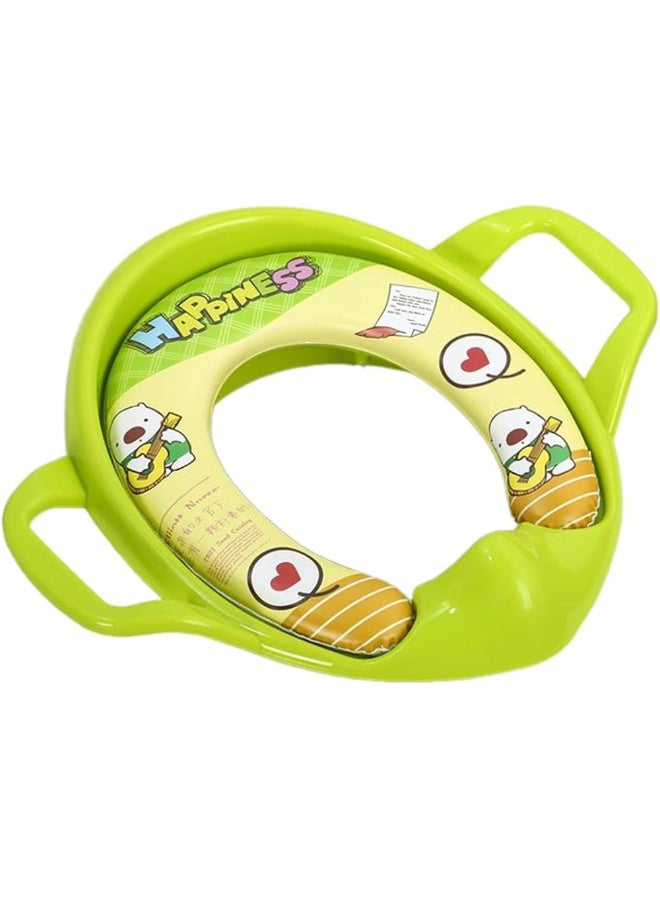 MiniMe Cartoon Cushioned Potty Training Seat with Side Handles | 12‑36 Months | Green | Soft Padded Non‑Toxic Plastic | Lightweight, Easy‑Clean, Fits Standard Toilets, Durable & Travel‑Friendly - Image 1