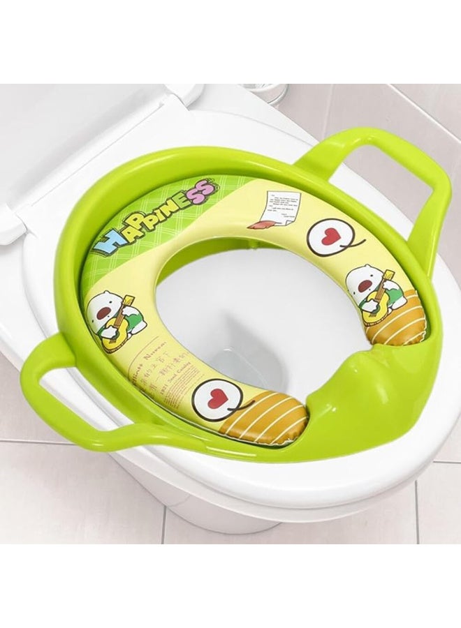 MiniMe Cartoon Cushioned Potty Training Seat with Side Handles | 12‑36 Months | Green | Soft Padded Non‑Toxic Plastic | Lightweight, Easy‑Clean, Fits Standard Toilets, Durable & Travel‑Friendly - Image 4