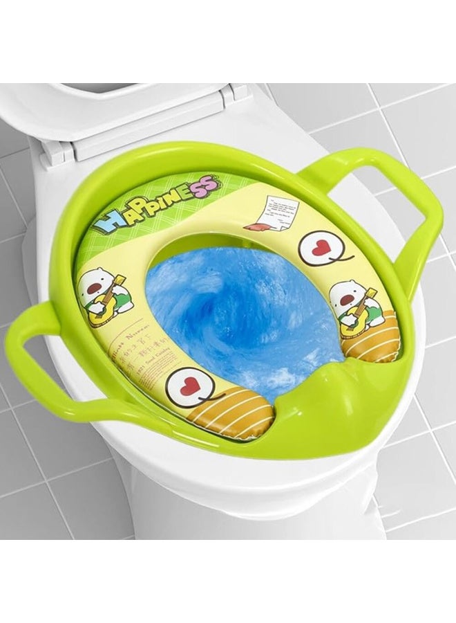 MiniMe Cartoon Cushioned Potty Training Seat with Side Handles | 12‑36 Months | Green | Soft Padded Non‑Toxic Plastic | Lightweight, Easy‑Clean, Fits Standard Toilets, Durable & Travel‑Friendly - Image 5