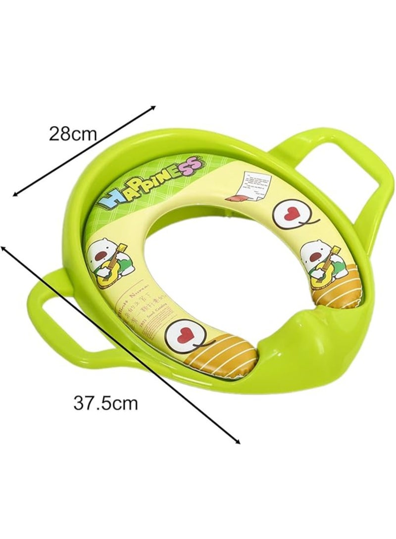 MiniMe Cartoon Cushioned Potty Training Seat with Side Handles | 12‑36 Months | Green | Soft Padded Non‑Toxic Plastic | Lightweight, Easy‑Clean, Fits Standard Toilets, Durable & Travel‑Friendly - Image 2