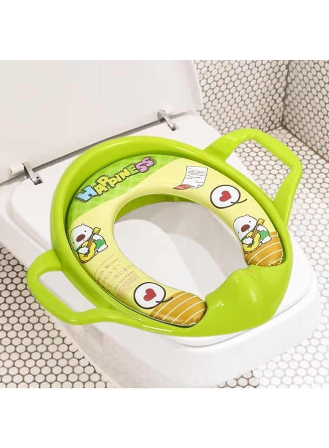 MiniMe Cartoon Cushioned Potty Training Seat with Side Handles | 12‑36 Months | Green | Soft Padded Non‑Toxic Plastic | Lightweight, Easy‑Clean, Fits Standard Toilets, Durable & Travel‑Friendly - Image 3