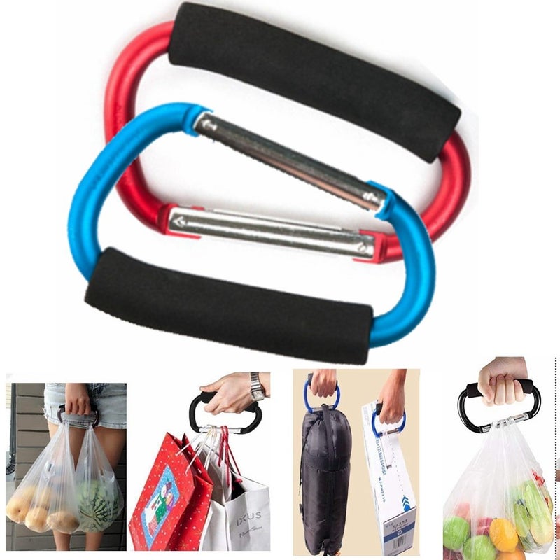 YOTOM 2X Carabiner Hook - 5.4" large Aluminum D-Style Carry Handle with Sponge for Shopping Bags Handbag Tote Stroller Carrying - Image 2