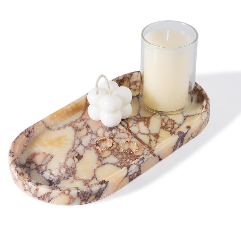 Koville Natural Marble Tray for Decor, Marble Vanity Tray for Perfume, Cosmetics, Jewelry, Stone Decorative Trays for Dresser Organizer, Storage Trays for Home Bathroom Countertop(Calacatta Viola) - Image 1