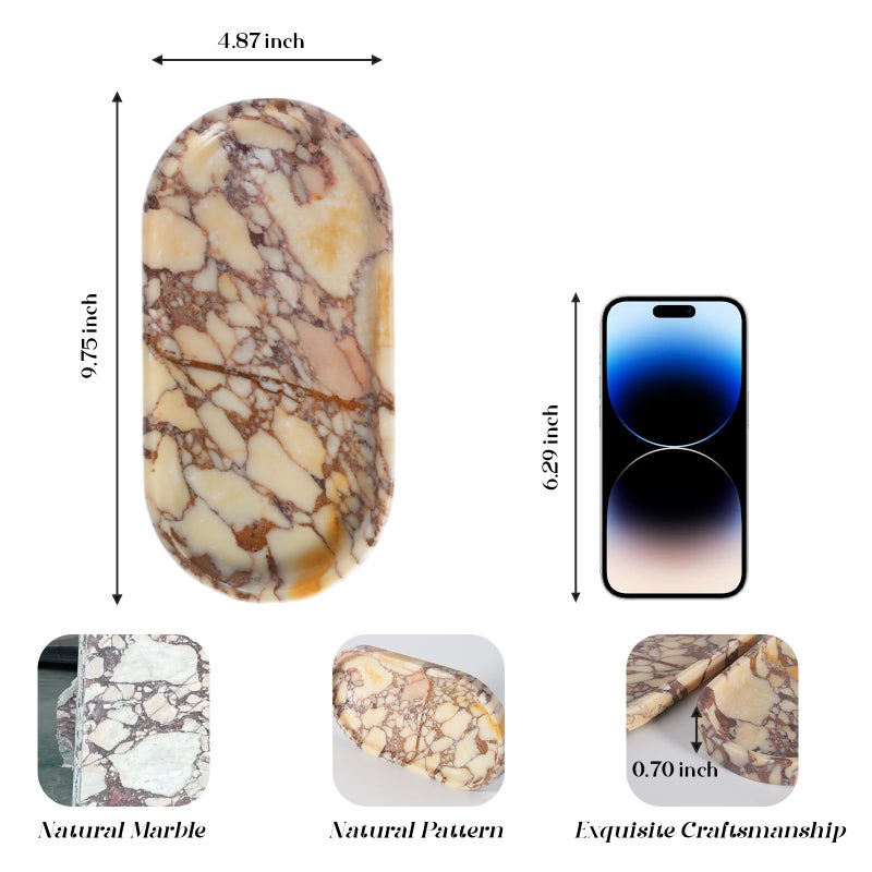 Koville Natural Marble Tray for Decor, Marble Vanity Tray for Perfume, Cosmetics, Jewelry, Stone Decorative Trays for Dresser Organizer, Storage Trays for Home Bathroom Countertop(Calacatta Viola) - Image 3