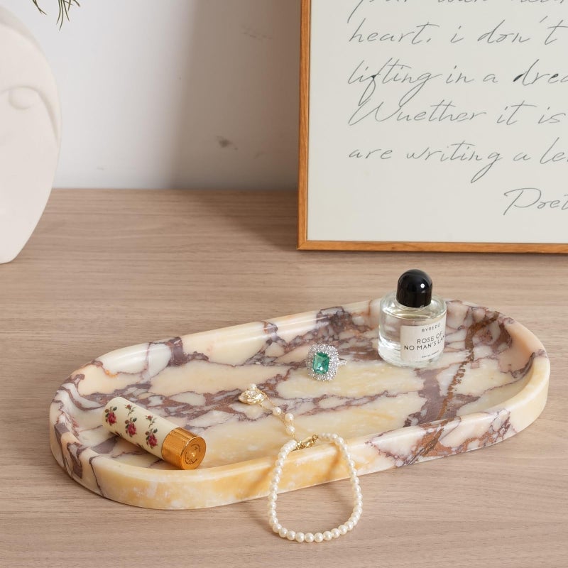 Koville Natural Marble Tray for Decor, Marble Vanity Tray for Perfume, Cosmetics, Jewelry, Stone Decorative Trays for Dresser Organizer, Storage Trays for Home Bathroom Countertop(Calacatta Viola) - Image 5