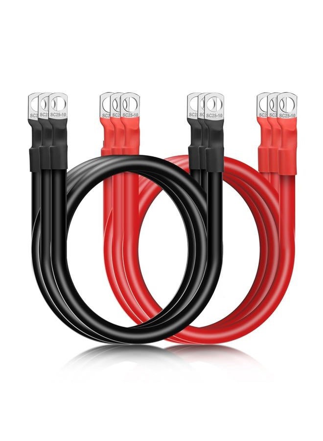 Linkstyle 6PCS 4 AWG Battery Cables,30CM/12inch Marine Battery Inverter Cables Set,with 3/8" Tinned Copper Lugs, for Automotive Solar, ATV, RV - Image 1