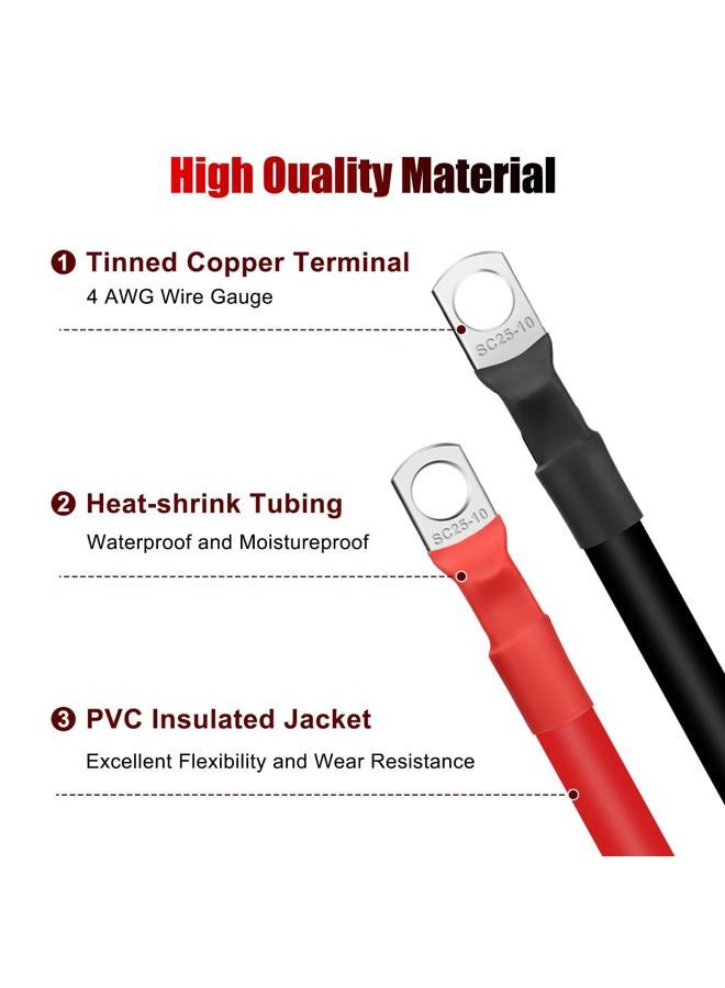 Linkstyle 6PCS 4 AWG Battery Cables,30CM/12inch Marine Battery Inverter Cables Set,with 3/8" Tinned Copper Lugs, for Automotive Solar, ATV, RV - Image 4