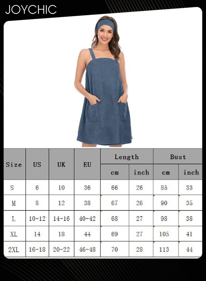 Joychic Women Solid Color Polyester Skin-friendly and Absorb- water Bathrobe Massage Stickers Suspenders Nightgown with Pockets for All Seasons Blue - Image 4