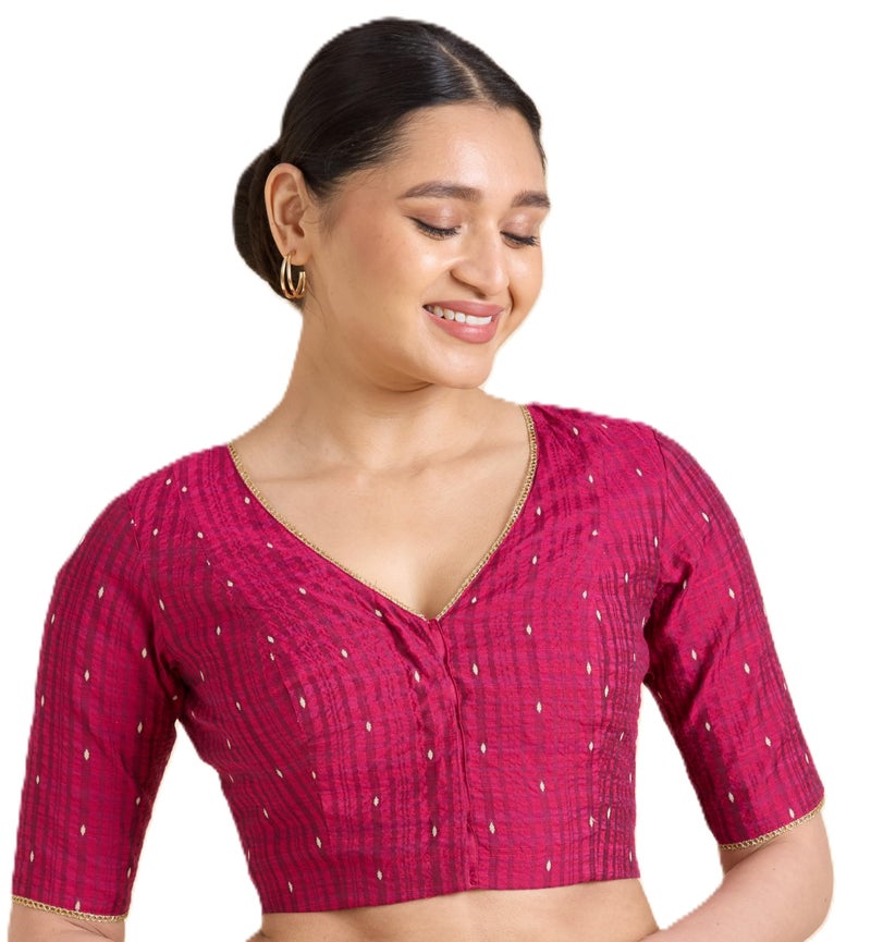Studio Shringaar Women's Handloom Cotton Silk Readymade Saree Blouse (Pink, 42) - Image 1