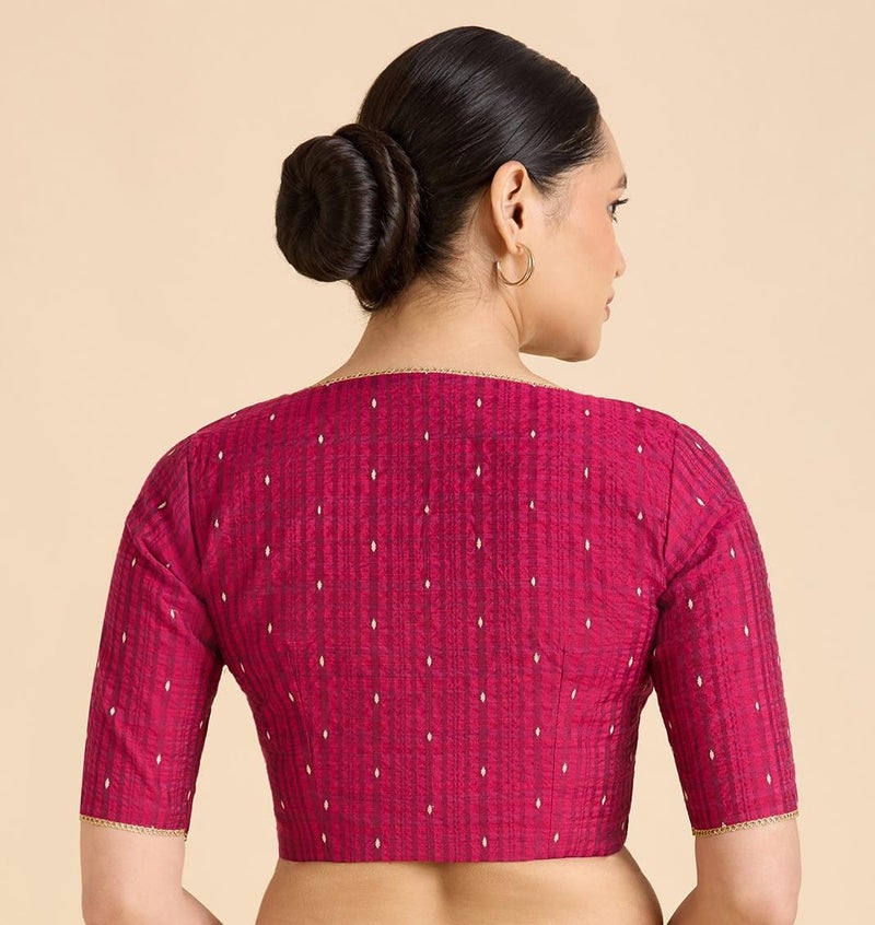 Studio Shringaar Women's Handloom Cotton Silk Readymade Saree Blouse (Pink, 42) - Image 2
