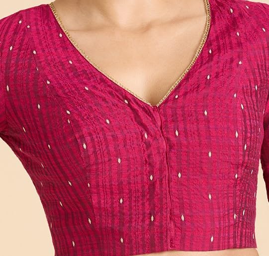 Studio Shringaar Women's Handloom Cotton Silk Readymade Saree Blouse (Pink, 42) - Image 5