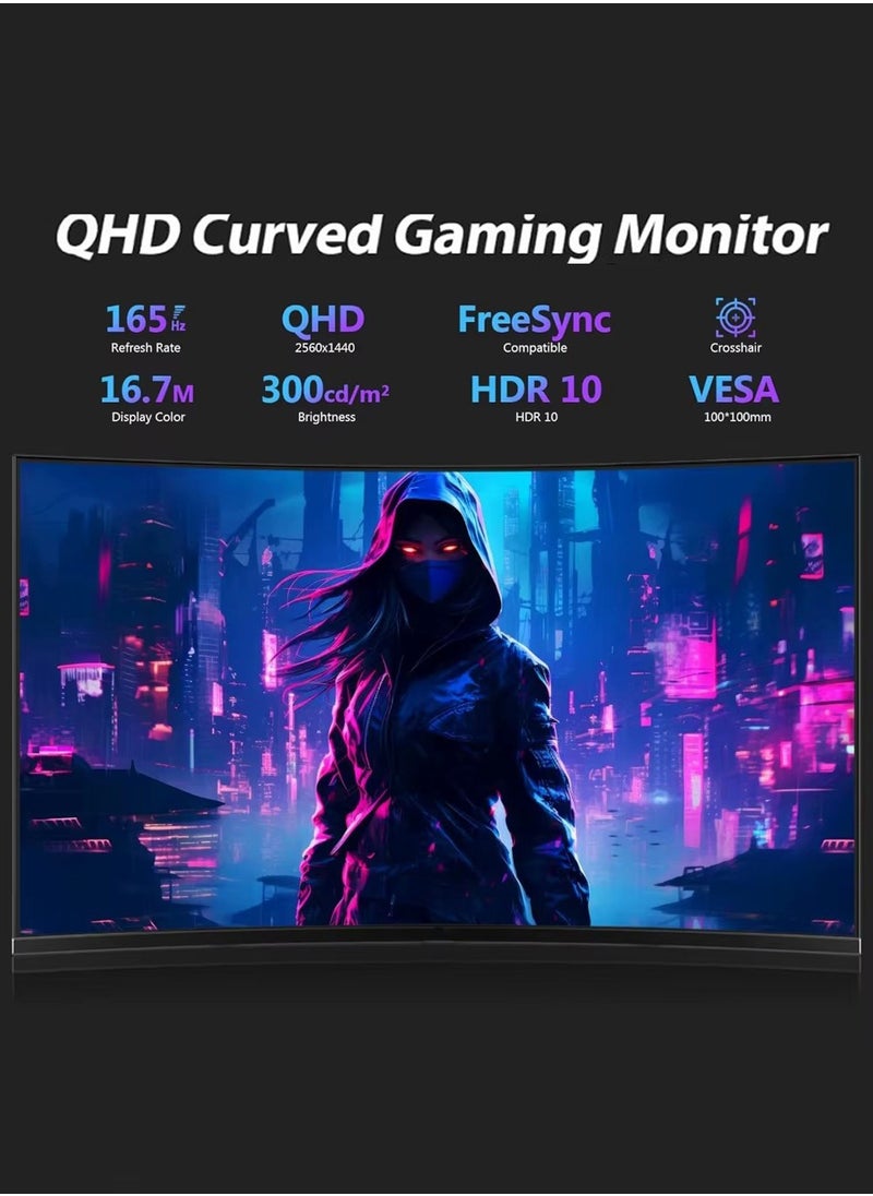 شاشة كمبيوتر IPS مقاس 32 بوصة بدقة 1440 بكسل، شاشة QHD 2K مع HDR10، إطار نحيف للغاية، FreeSync/G-Sync، منفذ HDMI DisplayPort، حماية من الضوء الأزرق الخافت بدون وميض، حامل إمالة للاستخدام في المكتب والعمل والتصميم والألعاب