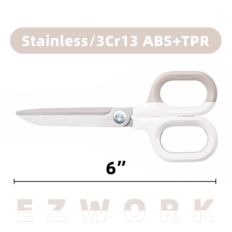 EZWORK Multipurpose Scissors, Comfort-Grip Handles Sharp Scissors for Office Home School Craft Sewing Fabric Supplies (6", White) - Image 5