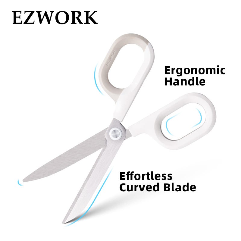 EZWORK Multipurpose Scissors, Comfort-Grip Handles Sharp Scissors for Office Home School Craft Sewing Fabric Supplies (6", White) - Image 2