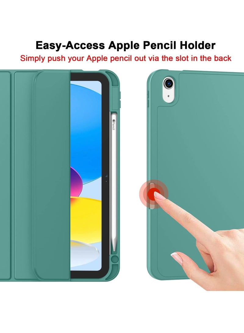 ELTRAZONE iPad 10th Gen Case with Pencil Holder, Soft TPU Back, Auto Wake/Sleep, Forest Green - Image 3