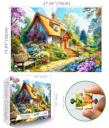 MINIWAN Cottage Garden 1000 Piece Jigsaw Puzzles for Adults Colorful Floral Landscape with Thatched Roof House Puzzles with Letters on Back for Easy Sorting Hard Unique Puzzle Games for Adults Game Night - Image 5