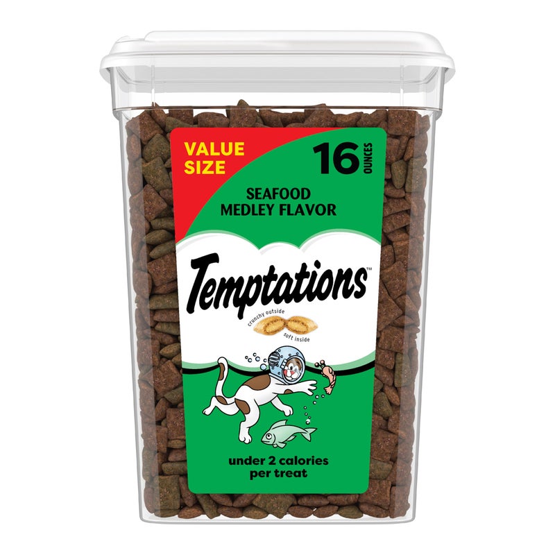 Temptations Classic Crunchy and Soft Cat Treats, Seafood Medley Flavor, 16 oz. Tub - Image 1