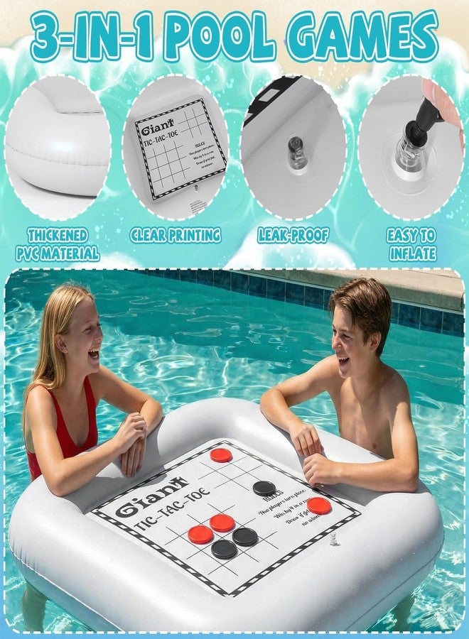 Conderyang 3-in-1 Pool Games Set Inflatable Giant Tic Tac Toe Checkers Board Game with 24 Chips 3.48Ft Double-Sided Foldable Float Water Toys Outdoor Play for Summer Swimming Pool Family Reunion Party - Image 3