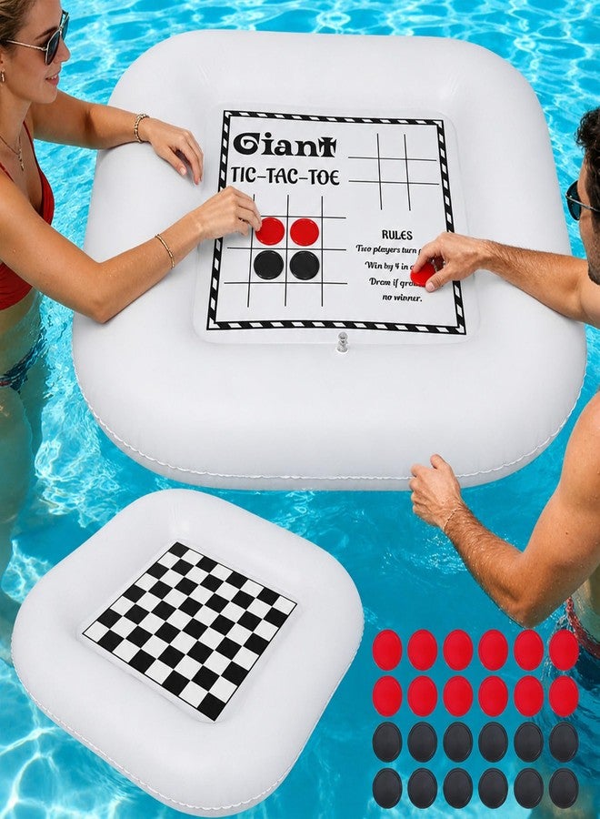 Conderyang 3-in-1 Pool Games Set Inflatable Giant Tic Tac Toe Checkers Board Game with 24 Chips 3.48Ft Double-Sided Foldable Float Water Toys Outdoor Play for Summer Swimming Pool Family Reunion Party - Image 1