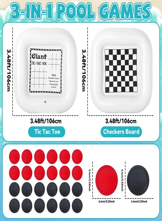 Conderyang 3-in-1 Pool Games Set Inflatable Giant Tic Tac Toe Checkers Board Game with 24 Chips 3.48Ft Double-Sided Foldable Float Water Toys Outdoor Play for Summer Swimming Pool Family Reunion Party - Image 2