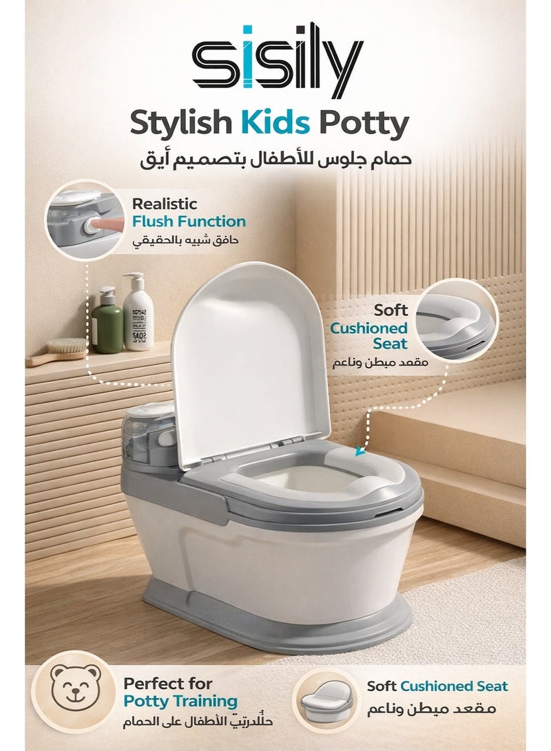 Sisily Children's Potty Training Seat, Kid Size Potty, Realistic Potty Training Toilet with Lid Back, Babies Toilets with a Brush and 10pcs Clean Bag, for Toddlers Infants Kids Boys Girls, Easy to Empty and Clean - Image 1