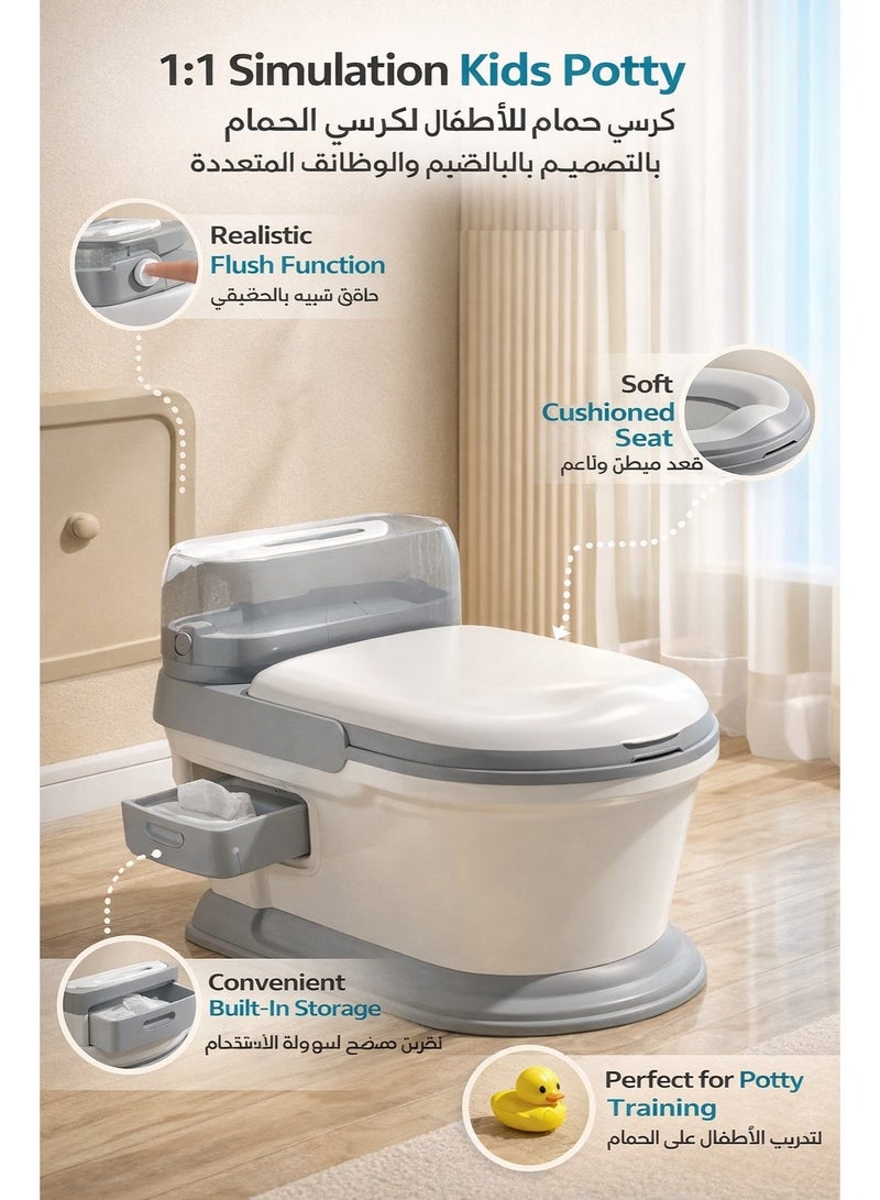 Sisily Children's Potty Training Seat, Kid Size Potty, Realistic Potty Training Toilet with Lid Back, Babies Toilets with a Brush and 10pcs Clean Bag, for Toddlers Infants Kids Boys Girls, Easy to Empty and Clean - Image 2