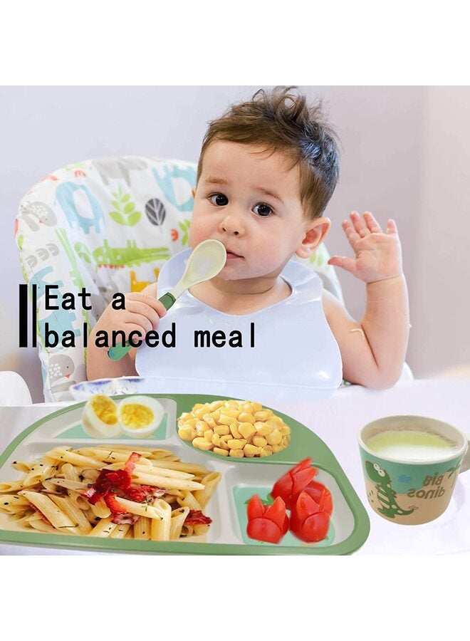 5-Piece Dinosaur Cutlery Set for Kids, Bamboo Plate Set, Cartoon Fork and Spoon Set, Baby Self-Eating Plate - Image 4