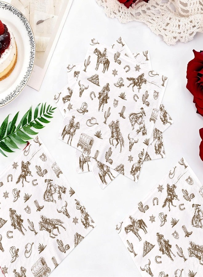 Greencian 100 Pcs Western Cowboy Paper Napkins 3 Ply Cactus Horse Disposable Absorbent Hand Towels Wild West Rodeo Guest Napkins for Horse Theme Cowboy Birthday Party Dinner Bathroom Kitchen Supplies - Image 2