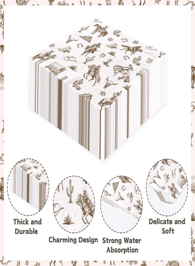 Greencian 100 Pcs Western Cowboy Paper Napkins 3 Ply Cactus Horse Disposable Absorbent Hand Towels Wild West Rodeo Guest Napkins for Horse Theme Cowboy Birthday Party Dinner Bathroom Kitchen Supplies - Image 3