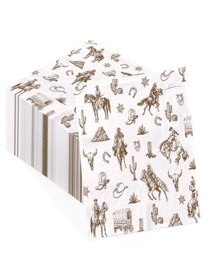 Greencian 100 Pcs Western Cowboy Paper Napkins 3 Ply Cactus Horse Disposable Absorbent Hand Towels Wild West Rodeo Guest Napkins for Horse Theme Cowboy Birthday Party Dinner Bathroom Kitchen Supplies - Image 1