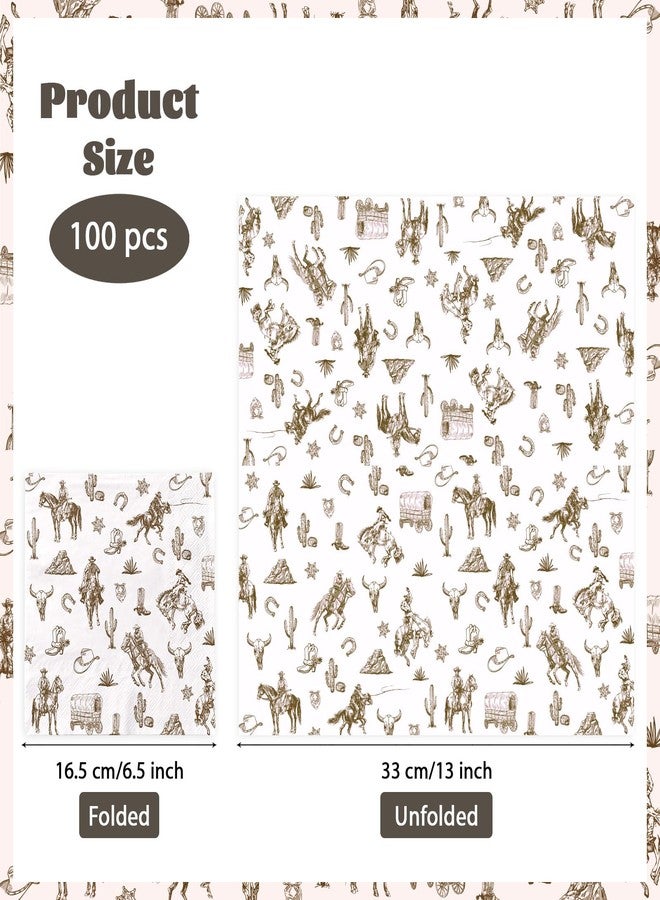 Greencian 100 Pcs Western Cowboy Paper Napkins 3 Ply Cactus Horse Disposable Absorbent Hand Towels Wild West Rodeo Guest Napkins for Horse Theme Cowboy Birthday Party Dinner Bathroom Kitchen Supplies - Image 4