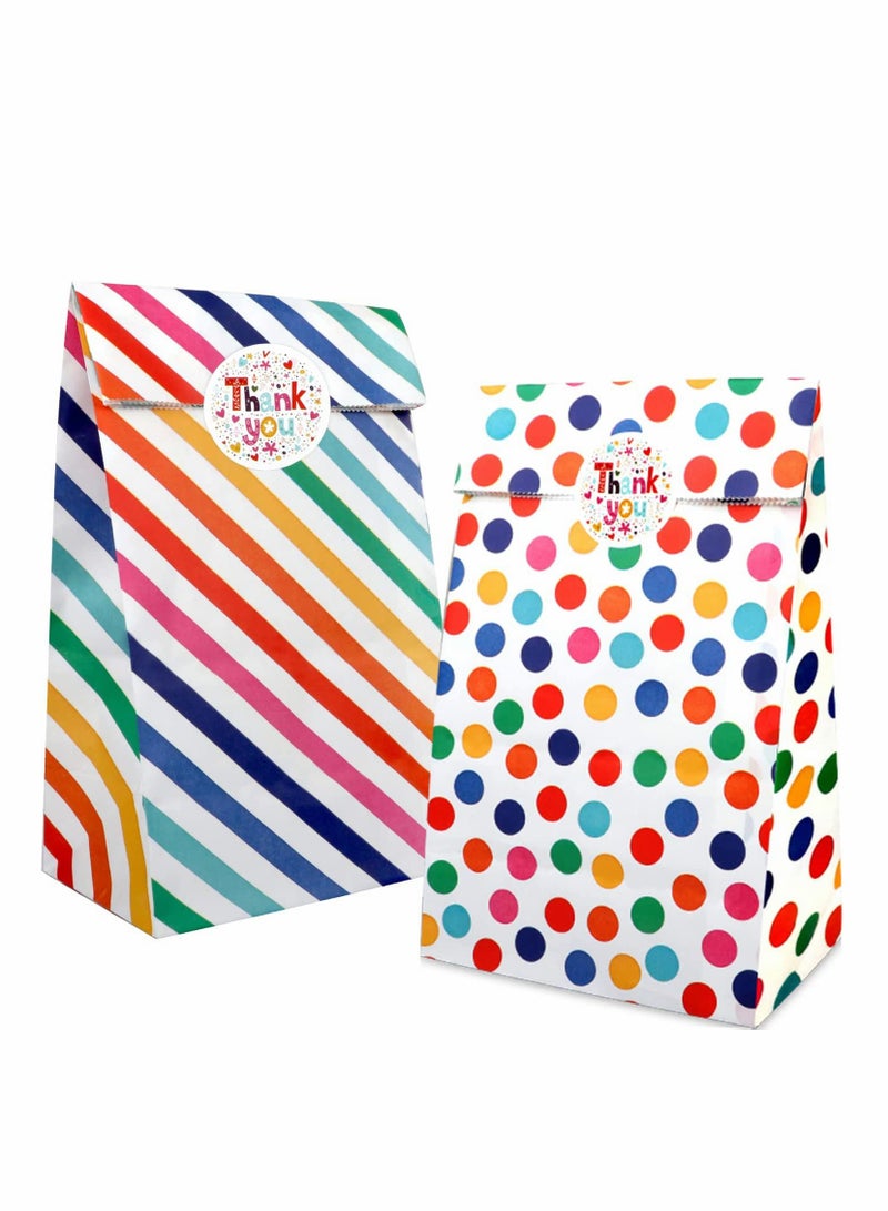 Zikra Kraft Paper Party Bags 20 PCS Rainbow Dots and Stripe Party Favor Bags, Candy Grocery Goodie Gift Treat Bags With 20PCS Thank You Stickers for Birthday Wedding Party - Image 1