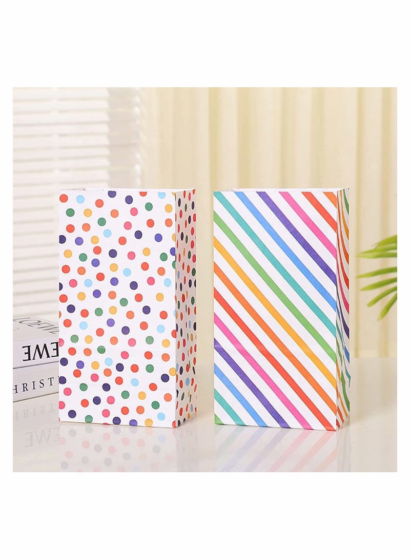 Zikra Kraft Paper Party Bags 20 PCS Rainbow Dots and Stripe Party Favor Bags, Candy Grocery Goodie Gift Treat Bags With 20PCS Thank You Stickers for Birthday Wedding Party - Image 3