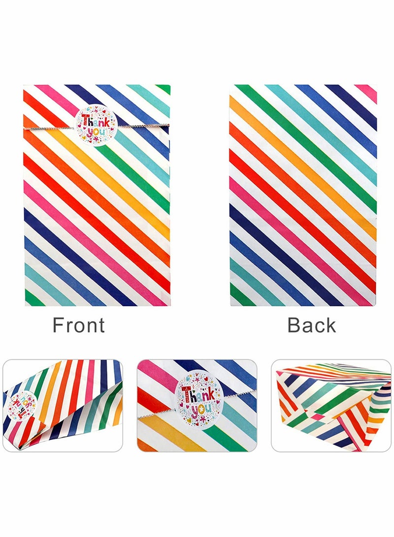 Zikra Kraft Paper Party Bags 20 PCS Rainbow Dots and Stripe Party Favor Bags, Candy Grocery Goodie Gift Treat Bags With 20PCS Thank You Stickers for Birthday Wedding Party - Image 5