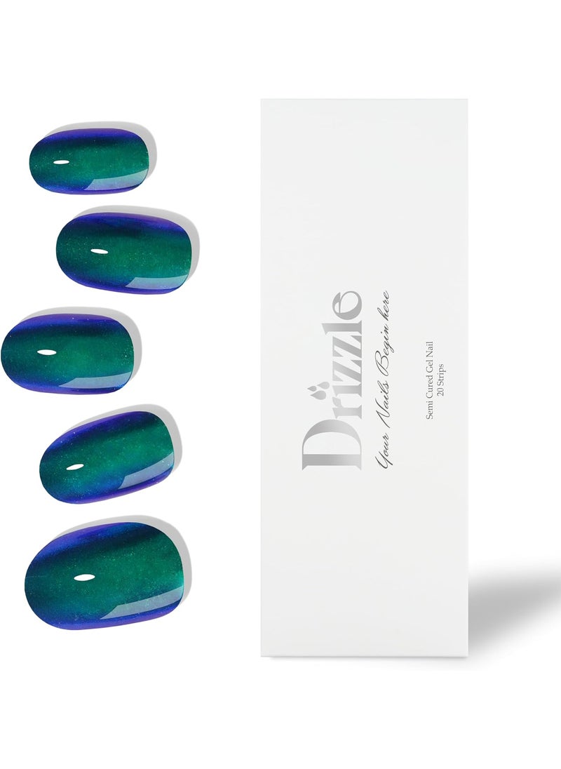 Drizzle Drizzle Semi Cured Gel Nail Strips,Real Nail Polish Art Stickers(UV/LED Light Required),Glossy,Glitter,Solid Color,Full Wraps Long Lasting Waterproof,Nail Strips Decal for Women (Emerald Glaze) 