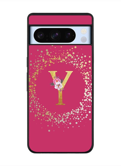 Rugged Black Edge case for Google Pixel 8 Pro, Slim fit Flexible   Custom Monogram Initial Letter Floral Pattern Alphabet - Y (Dark Pink Rose)