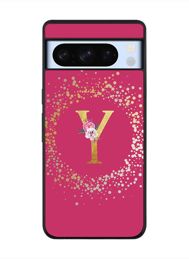 Stylizedd - Rugged Black Edge case for Google Pixel 8 Pro, Slim fit Flexible   Custom Monogram Initial Letter Floral Pattern Alphabet - Y (Dark Pink Rose) - Image 1