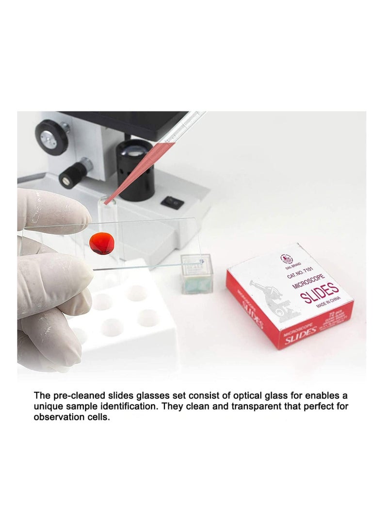 Premify - 50Pcs Pre Cleaned Blank Ground Edge Glass Microscope Slides and 100Pcs Pre Cleaned Microscope Coverslips - Image 1