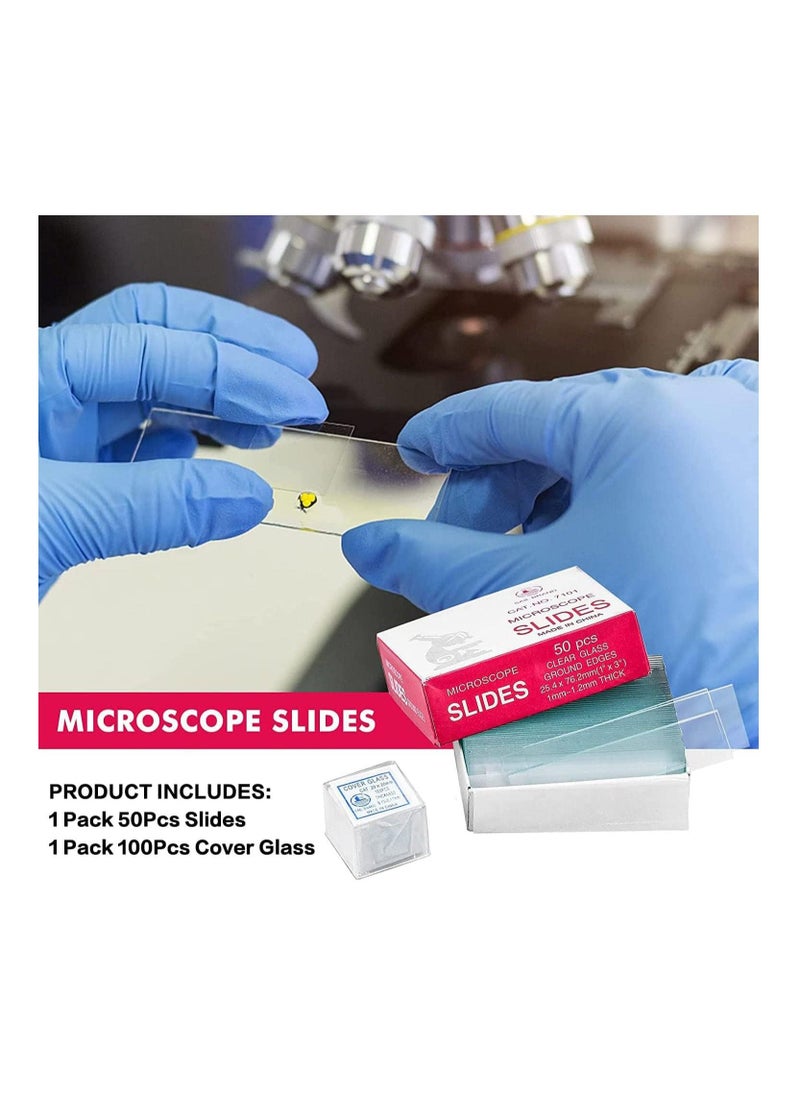 Premify - 50Pcs Pre Cleaned Blank Ground Edge Glass Microscope Slides and 100Pcs Pre Cleaned Microscope Coverslips - Image 1